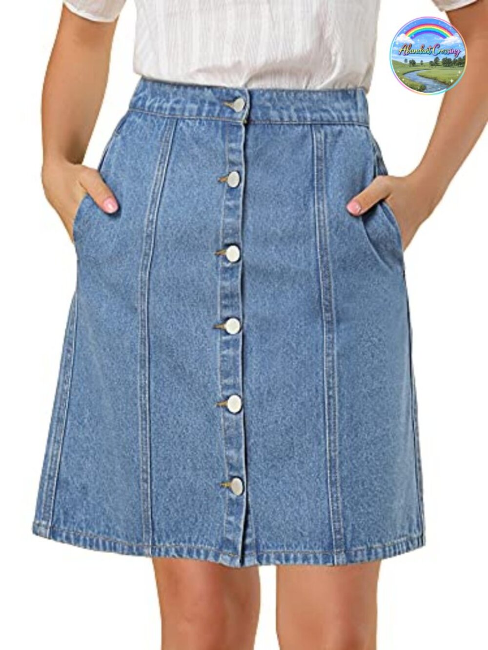 Allegra K Women's Casual A-Line Button Down Jean Skirt High Waist Cotton Blend